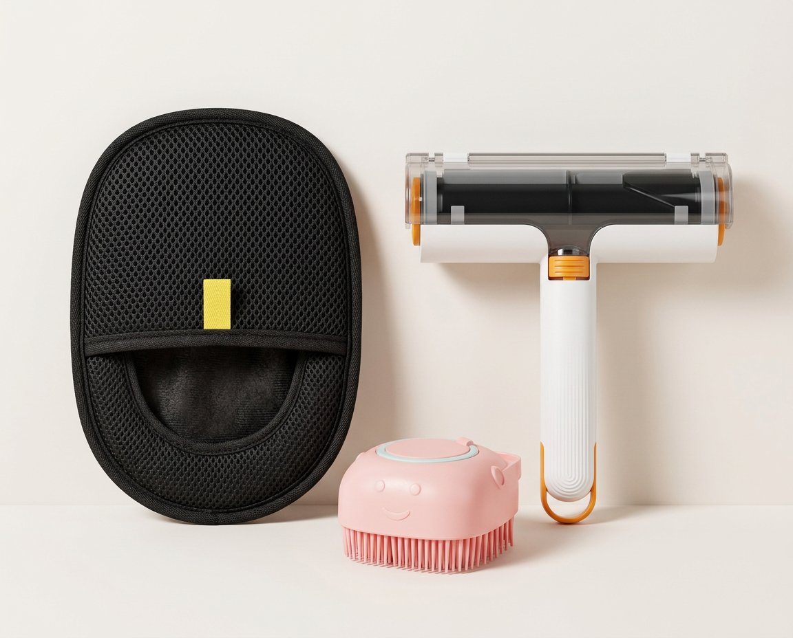 Set2 cleaning mitt, white-orange roller and pink brush