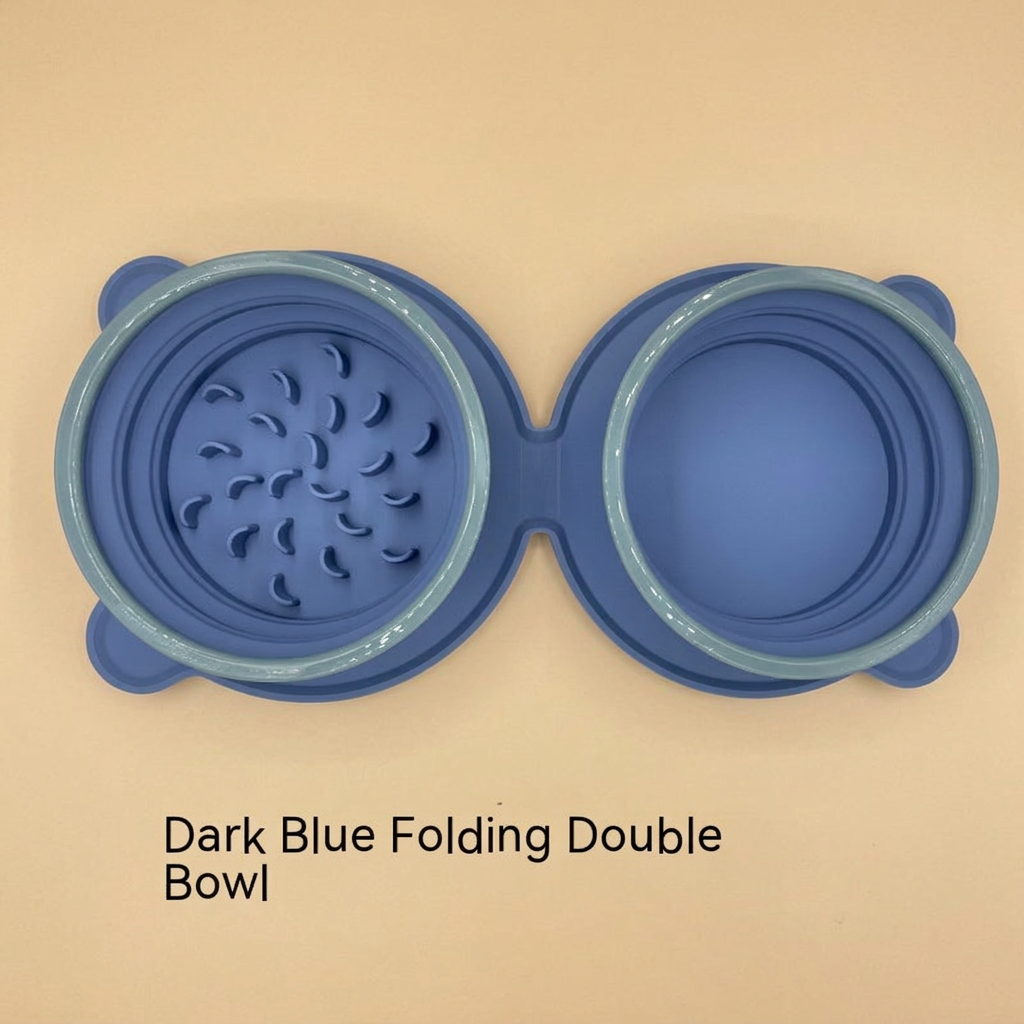 Portable Silicone Double Dog Food Bowls Foldable Non-Slip Cat Bowl Pet Travel Anti-Choking Feeding Bowl Outdoor